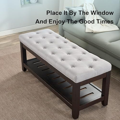 44" Entryway Bench with Shoe Storage, End of Bed Bench, Upholstered Ottoman Storage, 500 LBS Capacity for Entryway, Living Room, Hallway - color: Light Grey-1