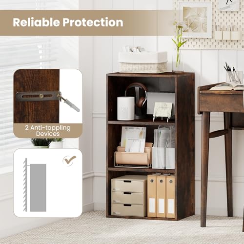 Giantex 3 Tier Bookcases Set of 2, 31.5" Bookshelf Cube Storage Organizer, Open Storage Cabinet Multi-Functional Home Office Bedroom Furniture Display Bookcases, Rustic Brown - color: Rustic Brown