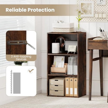 Giantex 3 Shelf Bookcase, Book Shelves Cube Storage Organizer, Open Storage Cabinet Multi-Functional Home Office Bedroom Furniture Display Bookcases, Rustic Brown - color: Rustic Brown