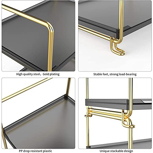 2-Tier Kitchen Spice Rack - Freestanding Stackable Organizer Shelf - Bathroom & Cosmetic Organizer - Square Standing Rack (Golden&Black) - color: Golden