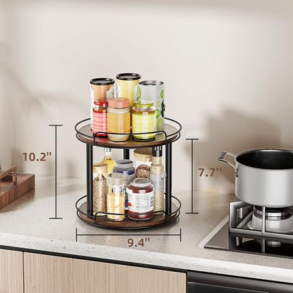 LAMU 9'' Wood Lazy Susan Turntable Organizer for Cabinet, 2 Tier Lazy Susan Spice Rack Organizer for Kitchen, Table Top, Countertop, Pantry, Medicine Organizer - size: 9 inches 2 Tier