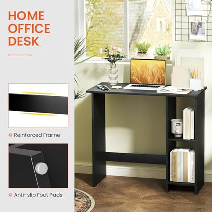 Giantex Small Desk, Compact Study Writing Desk with 3-Position Adjustable Shelf, Anti-Toppling Kit, Modern PC Laptop Table, Home Office Computer Workstation for Small Space Bedroom Dorm, Black - color: Black