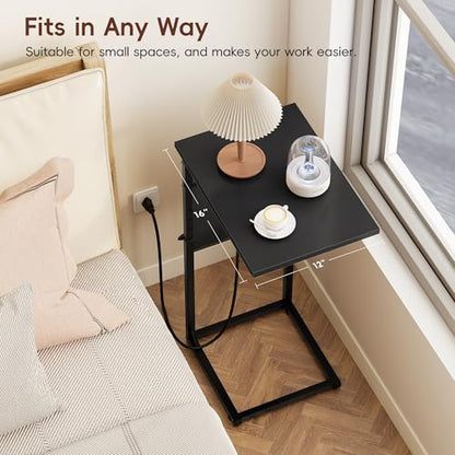 C-Shaped End Tables Set of 2 with Charging Station, 33'' Tall C Table Adjustable Height Side Table, Sofa Table for Couch, Couch Table that Slide Under Sofa, TV Trays for Living Room, Black - color: 2pc Black, style: With Plug