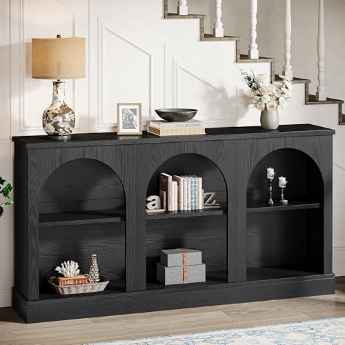Tribesigns Farmhouse Console Table, 63-Inch Long Entryway Table with 3 Tier Storage, Wooden Rectangular Sofa Table Behind The Couch for Entrance, Hallway, Living Room, Black - color: Black