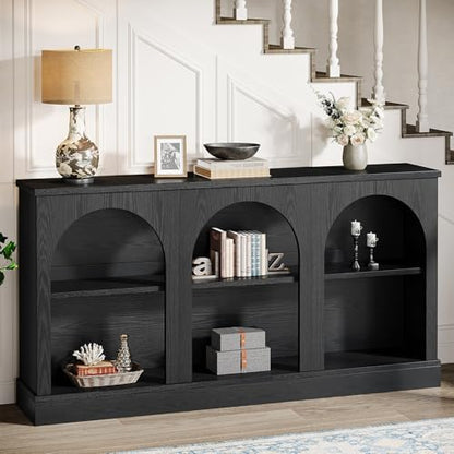 Tribesigns Farmhouse Console Table, 63-Inch Long Entryway Table with 3 Tier Storage, Wooden Rectangular Sofa Table Behind The Couch for Entrance, Hallway, Living Room, Black - color: Black