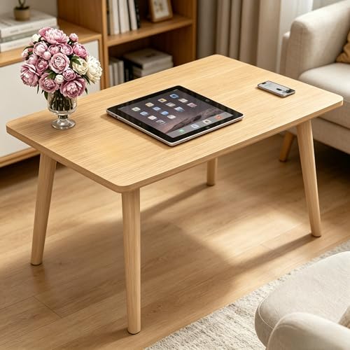 FAMIDGE 23.6" Small Coffee Tables for Small Space with 4 Solid Wood Leg, Floor Table Desk for Sitting on The Floor, Side Table Japanese Low Table for Living Room Apartment, Rectangular Brown - color: 23.6"l Square Brown