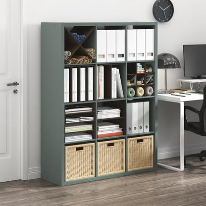 Furinno Cubicle Book Shelf, 12-Cube Bookshelf, Extra Thick Frame Reversible Bookcase with Open Back, 14.6" x 44" x 58", for Living Room, Bedroom, Home Office, Sage Green - color: Sage Green, size: 12-Cube