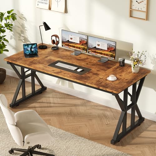 TVU 63-Inch Executive Desk, Large Office Desk with Thicken Frame, Computer Desk Modern Simple Desk for Home Office, Rustic Brown - color: Rustic Brown, size: 63inch