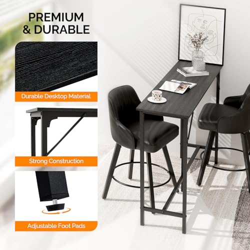 VINGLI 55 Inch Bar Table, Rectangular Counter Height Home Pub Table, Black | High Top, Multi-Scene Use for Kitchen Dining Living Room Sofa Entryway, Wooden Tabletop & Metal Base, Easy to Install - color: Black, size: 55"L