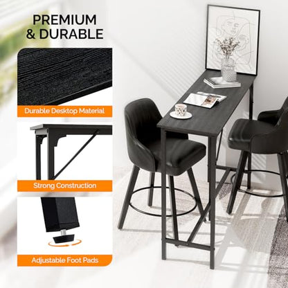 VINGLI 55 Inch Bar Table, Rectangular Counter Height Home Pub Table, Black | High Top, Multi-Scene Use for Kitchen Dining Living Room Sofa Entryway, Wooden Tabletop & Metal Base, Easy to Install - color: Black, size: 55"L