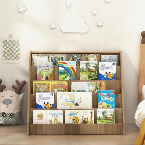 Costzon 5-Tier Kids Bookshelf, Wooden Children Bookcase, Toddler Book Rack, Magazine Storage & Display Shelf, Book Shelf for Kids Room, Living Room, Nursery, Classroom (Natural) - color: Natural, size: 5 Tier