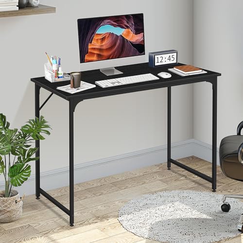 BLKMTY 47" Computer Desk, Home Office Writing Desk Wood PC Study Table Work Desks Modern Simple Style Laptop Table with Metal Frame and Smooth Tabletop for Workstation Bedroom, Black - color: Black, size: 47 Inches