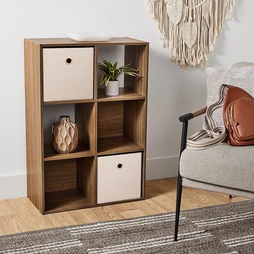 6-Cube Storage Organizer, Bookcase, 3 Open & 3 Closed Back Shelves, Vertical/Horizontal Placement, 11" Cubes (Warm Walnut) - color: Warm Walnut