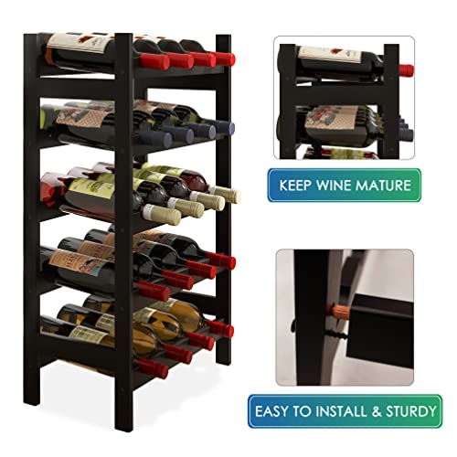 SMIBUY Bamboo Wine Rack, 20 Bottles Display Holder, 5-Tier Free Standing Storage Shelves for Kitchen, Pantry, Cellar, Bar (Black) - color: Black