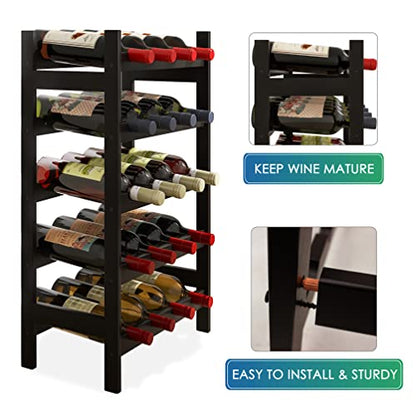 SMIBUY Bamboo Wine Rack, 20 Bottles Display Holder, 5-Tier Free Standing Storage Shelves for Kitchen, Pantry, Cellar, Bar (Black) - color: Black