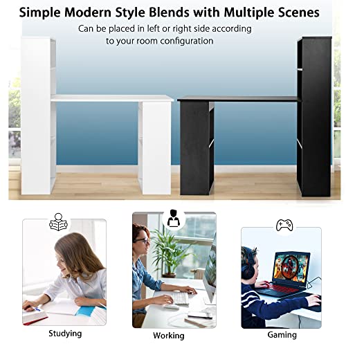 AUGESTER Computer Desk with Bookcase, Desk Bookshelf Cabinet 3 in 1 Functional Table, Compact Computer Workstation with Storage Shelf and CPU Holder, Suitable for Home & Office (White)