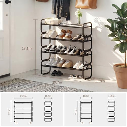 4Tier Shoe Rack - Expandable Shoe Organizer for Closet, Adjustable Metal Shoe Shelf Storage, Stackable Long Shoe Stand Holder for Garage, Entryway, Door Entrance - size: 4 Tier