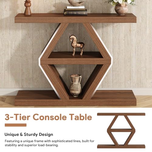 39.4-Inch Farmhouse Console Table for Entryway, Wood Behind Couch Table with Storage Shelves, Rectangular Sofa Table, Narrow Entryway Table for Entrance, Hallway, Foyer, Living Room, Entry Way Table