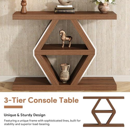 39.4-Inch Farmhouse Console Table for Entryway, Wood Behind Couch Table with Storage Shelves, Rectangular Sofa Table, Narrow Entryway Table for Entrance, Hallway, Foyer, Living Room, Entry Way Table