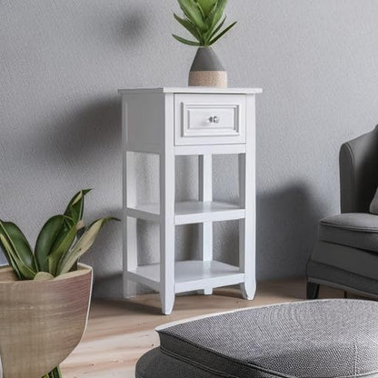 Teamson Home Dawson Side Table with Drawer and Open Shelves, White | 1 Drawer, Open Shelves, Bathroom Kitchen Bedroom Living Room Storage, Organizer