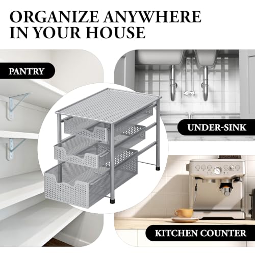 Simple Houseware Stackable 3 Tier Sliding Basket Organizer Drawer, Silver - color: Silver, size: 3-Tier