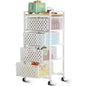 5 Tier Kitchen Storage Cart with Wheels, Utility Fruit Vegetable Storage Rack Stand with Pull-Out Baskets & Wood Top, Metal 4-Drawers Rolling Snack Cart, Kitchen Cart for Potato Onion(White) - color: White