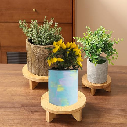 Short Round Wooden Plant Stand Indoor Desktop Flower Pedestal Stand Wood Decor Risers for Small Plants Display(4.5 Inch)