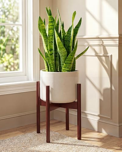 Bamworld 14.9in Adjustable Plant Stand Indoor Bamboo Plant Stand for Single Plant Pot Mid Century Plant Stands Fit 8 9 10 11 12 Inches Plant Pot Reddish Brown Plant Holder for Living Room Balcony Garden Patio Bedroom - color: Reddish Brown, size: 14.9in