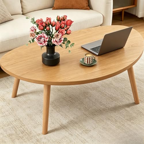 Coffee Table, 31.5” Modern Low Table with Solid Wood Legs, Floor Table Desk for Sitting on The Floor, Easy Assembly Small Japanese Coffee Table for Living Room, Apartment, Office (Large Tri Natural) - color: 31.5"l Kidney Natural