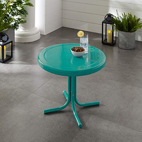 Crosley Furniture Griffith Weather Resistant Retro Metal Outdoor Side Table for Patio, Deck, Porch, Turquoise - color: Turquoise