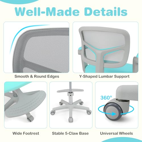 HONEY JOY Kids Desk Chair, Children Study Chair with Adjustable Height/Armrest/Footrest, Swivel Rolling Mesh Task Student Chair, Kids Computer Chair for Teens Girls Boys, Home, School, Office (Green) - color: Green