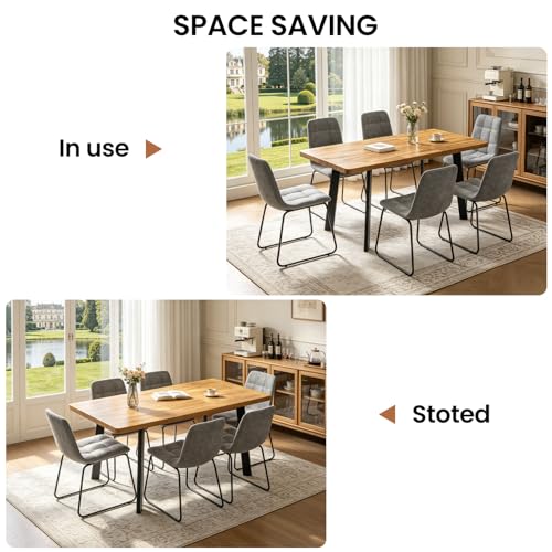 Extendable Dining Table Set for 4 to 8 People, 47.2" to 63" Modern Kitchen Table Set with 6 Chairs, MDF Dining Room Table and Chairs with Removable Extension Leaf (Walnut Table+U-Shaped Grey Chairs) - color: 47.2'' - 63'' Walnut Table+6 U Grey Chairs