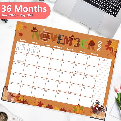 GuassLee Desk Calendar 2026-2029,36 Months 22" x 17" Large Calendar from June 2026 to May 2029,Desktop/Wall Monthly Planner with Julian Date and Thick Paper for Office Home School - color: Jun 36month blue, size: 22"x17"