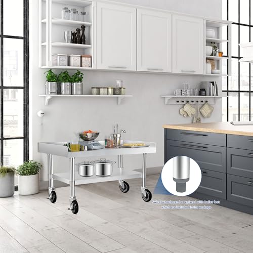 HARDURA Stainless Steel Equipment Work Stand 30" x 36" Prep Table with Under Shelf and Caster for Commercial & Workplace, Home, Hotel, Garage - size: 30" x 36"
