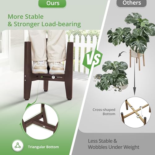 LUE BONA HDPS Plant Stand Indoor Outdoor, Adjustable Mid Century Modern Stand for Plants 8-12 Inch Pots, Coffee Brown - color: Coffee Brown