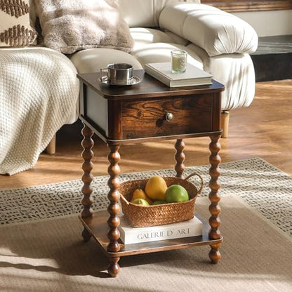 AWASEN Nightstand, Mid Century Modern Night Stand with Drawer for Living Room, Modern Bedside End Table with Spindle Wood Legs for Bedroom, Office, Rustic Brown - color: Rustic Brown