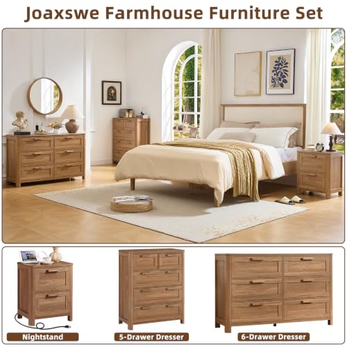 Joaxswe Farmhouse Nightstand with Charging Station, End Tables Bedroom with 2 Large Drawers & 4 Thickened Table Legs, Brown - color: Brown, size: 16"D x 19.7"W x 23.6"H (2 Drawers)
