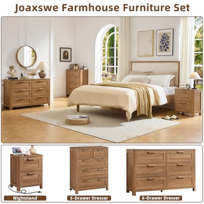 Joaxswe Farmhouse Nightstand with Charging Station, End Tables Bedroom with 2 Large Drawers & 4 Thickened Table Legs, Brown - color: Brown, size: 16"D x 19.7"W x 23.6"H (2 Drawers)