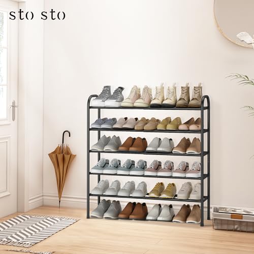 STO STO Expandable Shoe Rack, 5-Tier Metal Shoe Rack for Closet, Up to 24 Pairs Adjustable Shoe Rack Storage for Front Door Entrance, Free Standing Shoe Rack Organizer for Entryway, Black - size: 5-Tier