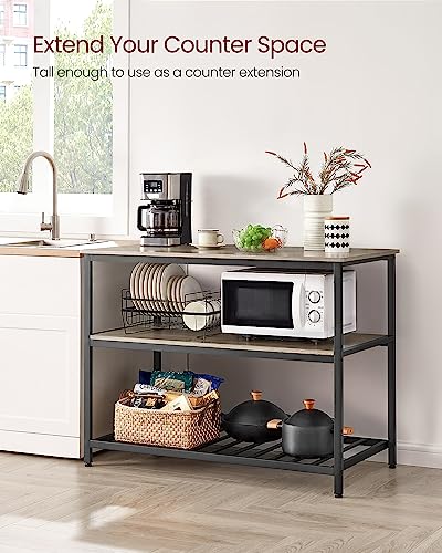 VASAGLE Kitchen Island with 3 Shelves, 47.2 Inches Width Kitchen Shelf with Large Worktop, Stable Steel Structure, Industrial, Easy to Assemble, Greige and Black UKKI001B02 - color: Greige + Black, size: 47.2"W x 35.4"H, style: without Power Outlets
