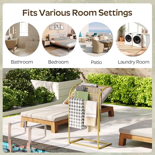 YATINEY Free Standing Towel Rack, 4-Tier Blanket Rack for Bathroom, Pool Towel Stand Display and Drying Rack, Modern Towel Blanket Storage Organizer, Gold CJ07GD - color: Gold