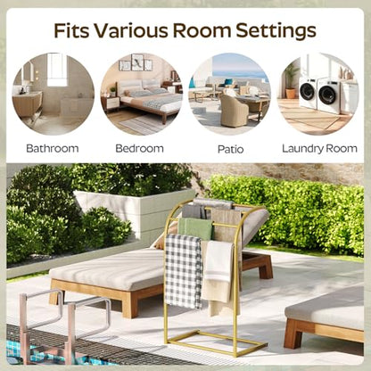 YATINEY Free Standing Towel Rack, 4-Tier Blanket Rack for Bathroom, Pool Towel Stand Display and Drying Rack, Modern Towel Blanket Storage Organizer, Gold CJ07GD - color: Gold