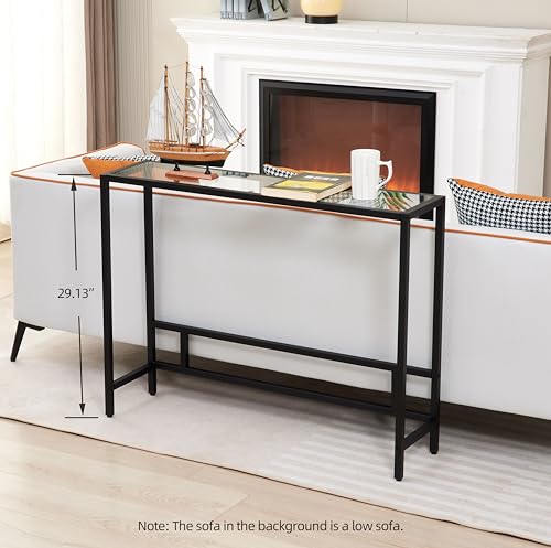 MAJARO Small Modern Console Table for Entryway, Tempered Glass with Metal Frame Sofa Table for Living Room, Hallway, Office (Single-Layer, Black) - color: Black, style: Single-layer