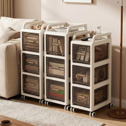 Bathroom Storage with Drawers, 11.8" Wide Wide Slim Storage Cabinet with Wheels for Small Spaces, Narraw Cart for Kitchen Office Bedroom Dinning Room Under Desk, 29.7" Tall - size: 30x41x75 cm