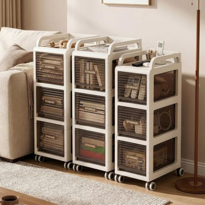 Bathroom Storage with Drawers, 11.8" Wide Wide Slim Storage Cabinet with Wheels for Small Spaces, Narraw Cart for Kitchen Office Bedroom Dinning Room Under Desk, 29.7" Tall - size: 30x41x75 cm