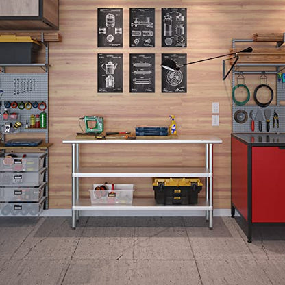 Stainless Steel Work Table with Second Undershelf – Narrow Commercial Prep Table for Kitchen, Bakery, or Garage – NSF Certified (14" x 48") - size: 14x48