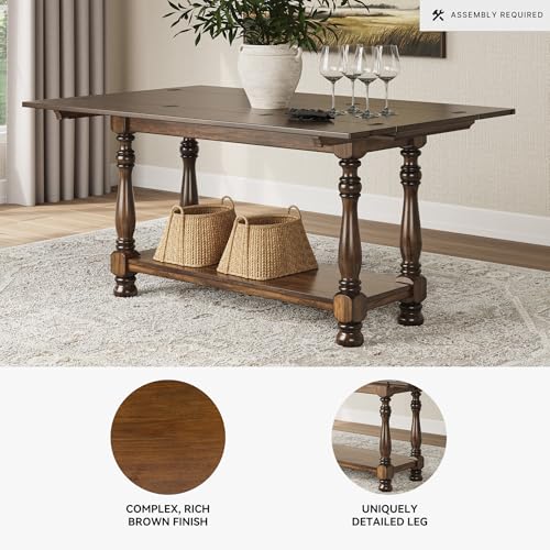 Signature Design by Ashley Sturlayne Flip Top Sofa Table, Expandable Console to Dining Table, Drop Leaf Design with Hardwood Solids, Space-Saving Multi-Use Furniture for Living Room, Brown - color: Brown, style: Sofa Table