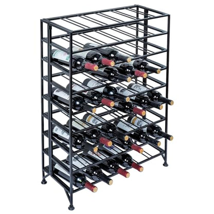 Wine Rack Freestanding Floor,Gray Metal Wine Rack, 9 Tier Wine Stand,Wine Storage Holds up to 54 Bottles,No Assembly Required - color: Black