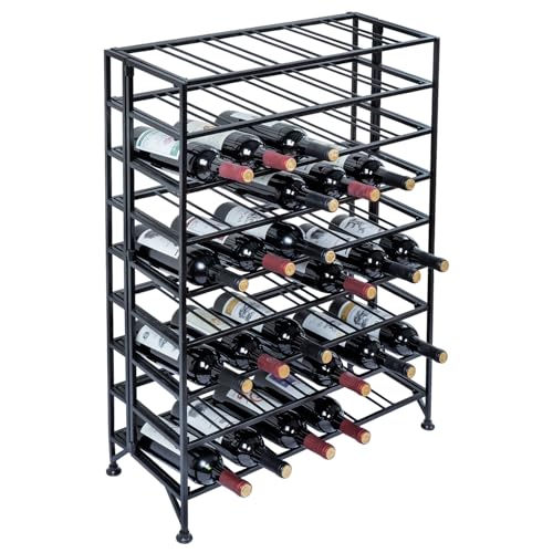 Wine Rack Freestanding Floor,Gray Metal Wine Rack, 9 Tier Wine Stand,Wine Storage Holds up to 54 Bottles,No Assembly Required - color: Black