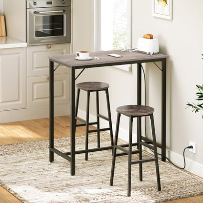 HOOBRO Bar Table with Charging Station, Rectangular Pub Table, High Top Coffee Table, Counter Bar Height Table, Narrow Long Dining Table, 35.4" L x 15.7" W x 35.6" H, Greige BG90UBT01 - color: Greige + Black